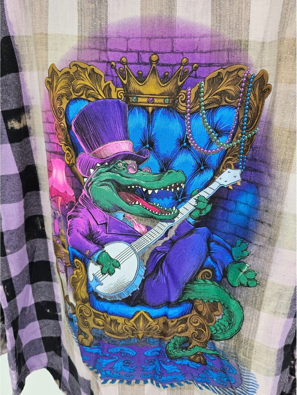 Universal Studios Florida Mardi Gras 2024 Adult 2XL Flannel Shirt Alligator - Picture 5 of 5